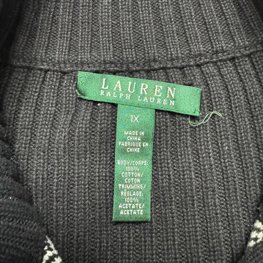 RALPH LAUREN LRL Herringbone Colorblock Zip Cardigan Sweater Size 1X Black White - Picture 6 of 9